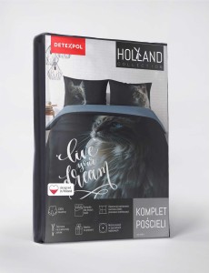 Pościel bawełniana 160x200 czarna szara kot Live your Dream Holland 52-4