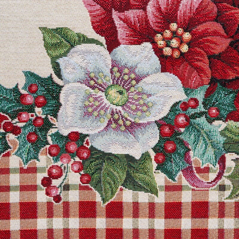 36521Obrus świąteczny 140x180 kremowy  czerwony kwiaty gobelinowy 1273 Eurofirany-3