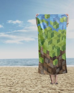 36531Ręcznik plażowy 70x140 Minecraft Pixel 77 zielony brązowy dziecięcy bawełniany-3