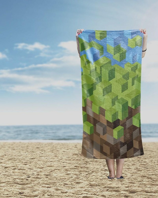 36531Ręcznik plażowy 70x140 Minecraft Pixel 77 zielony brązowy dziecięcy bawełniany-3
