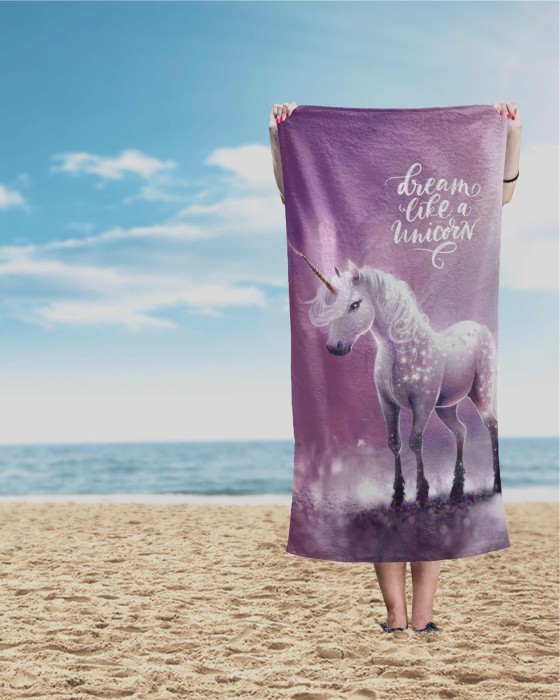 36557Ręcznik plażowy 70x140 Jednorożec 91 fioletowy dziecięcy bawełniany-2