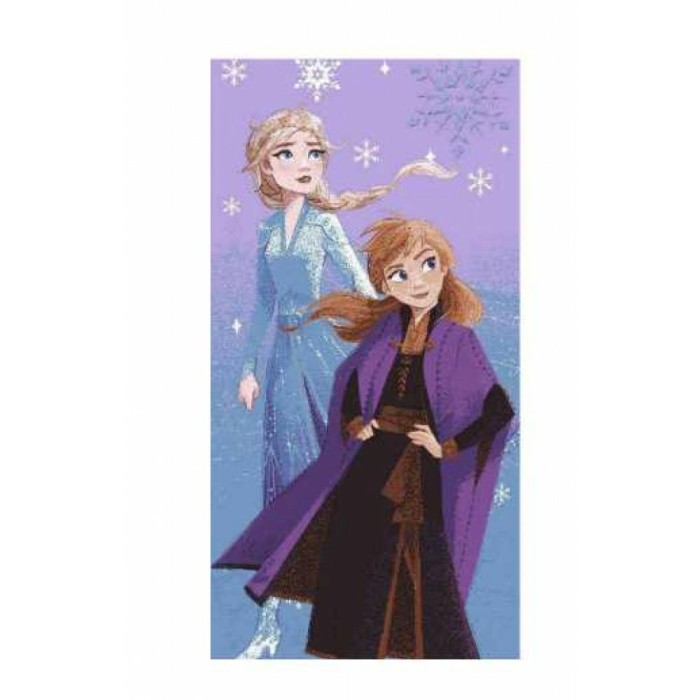 36575Ręcznik plażowy 70x140 Frozen Anna i Elsa fioletowy bawełniany 320g/m2 S24-1