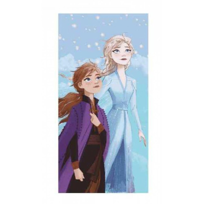36576Ręcznik plażowy 70x140 Frozen Anna i Elsa niebieski bawełniany 320g/m2 S24-1