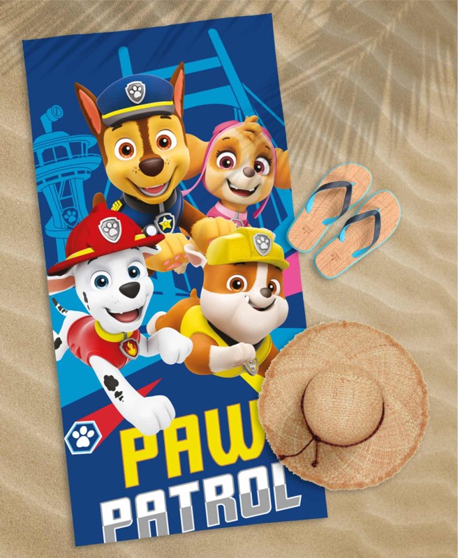 36644Ręcznik dziecięcy 70x140 Psi Patrol granatowy brązowy wielokolorowy bawełniany PP 26 BT-2