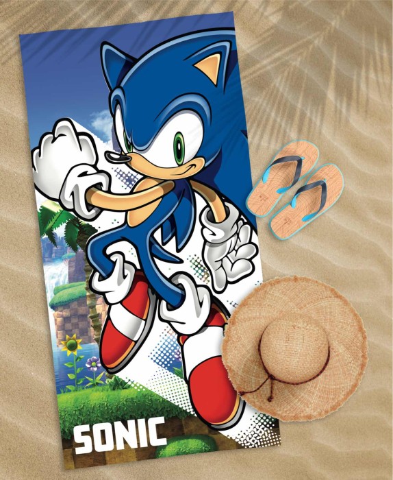36647Ręcznik dziecięcy 70x140 Sonic niebieski biały zielony bawełniany SON 01 T-2