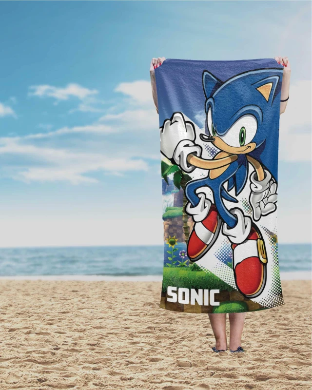 36647Ręcznik dziecięcy 70x140 Sonic niebieski biały zielony bawełniany SON 01 T-3