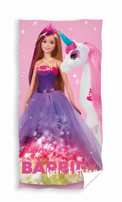 36648Ręcznik dziecięcy 70x140 Barbie różowy plażowy bawełniany C24-1