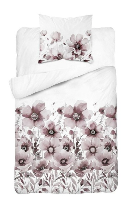 Pościel bawełniana 140x200 Bawełna 48 biała różowa kwiaty-2