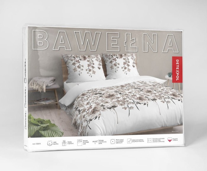 36714Pościel bawełniana 140x200 biała beżowa  ciemna kwiatki 5252 B Bawełna 48-2