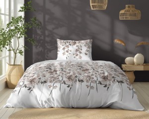 36714Pościel bawełniana 140x200 biała beżowa  ciemna kwiatki 5252 B Bawełna 48-3