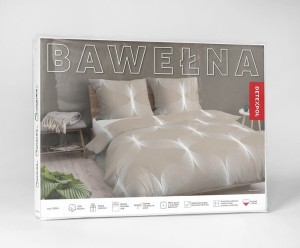 Pościel bawełniana 140x200 Bawełna 48 beżowa biała geometryczna-3