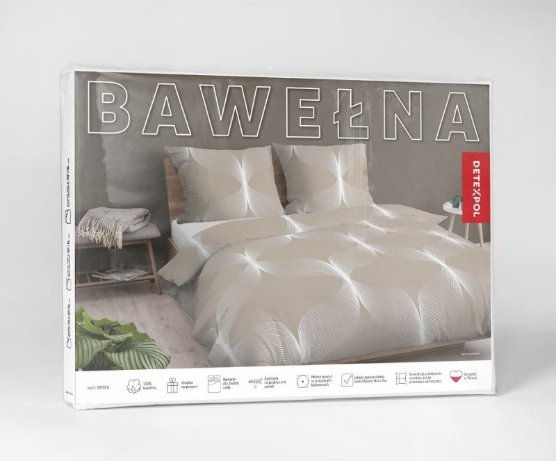 Pościel bawełniana 140x200 Bawełna 48 beżowa biała geometryczna-3