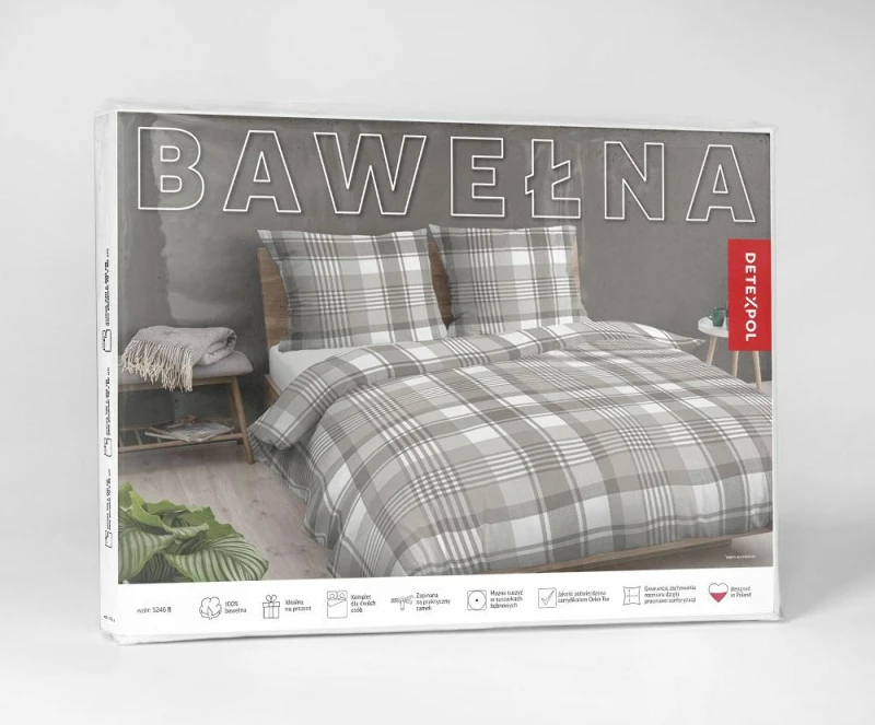 Pościel bawełniana 220x200 Bawełna 48 beżowa biała kratka-5
