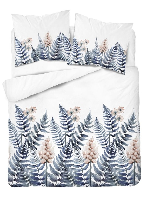 Pościel bawełniana 220x200 Bawełna 48 biała niebieska paprocie kwiaty-3