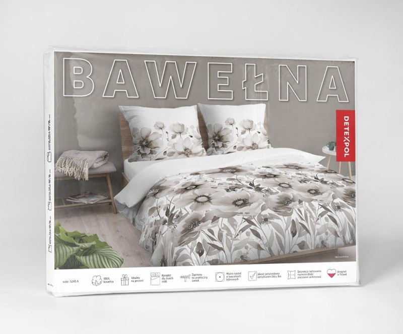 Pościel bawełniana 220x200 Bawełna 48 biała beżowa szara kwiaty-5