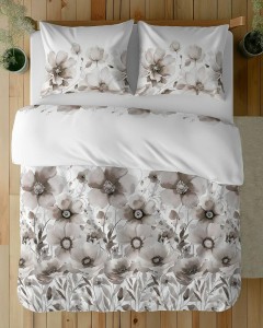 Pościel bawełniana 220x200 Bawełna 48 biała beżowa szara kwiaty-4