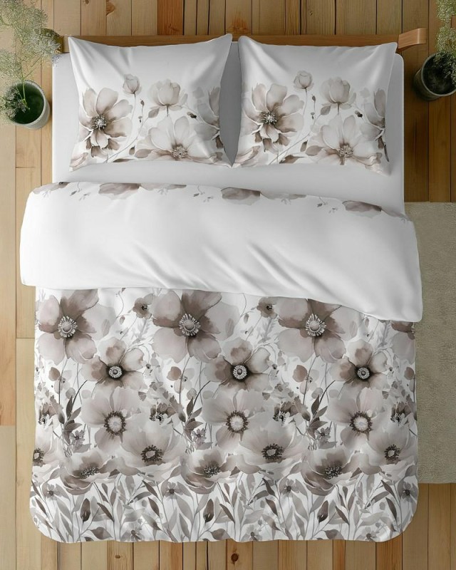 Pościel bawełniana 220x200 Bawełna 48 biała beżowa szara kwiaty-4