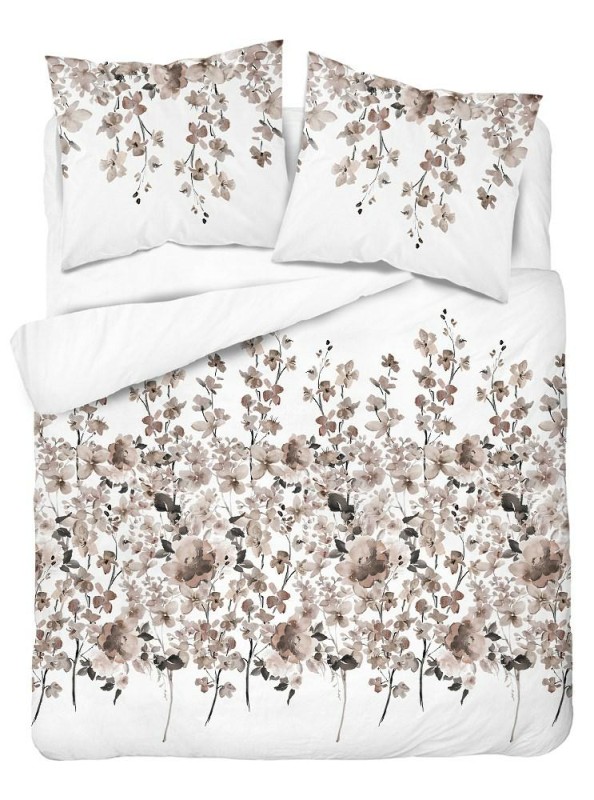 Pościel bawełniana 220x200 Bawełna 48 biała beżowa ciemna kwiatki-2