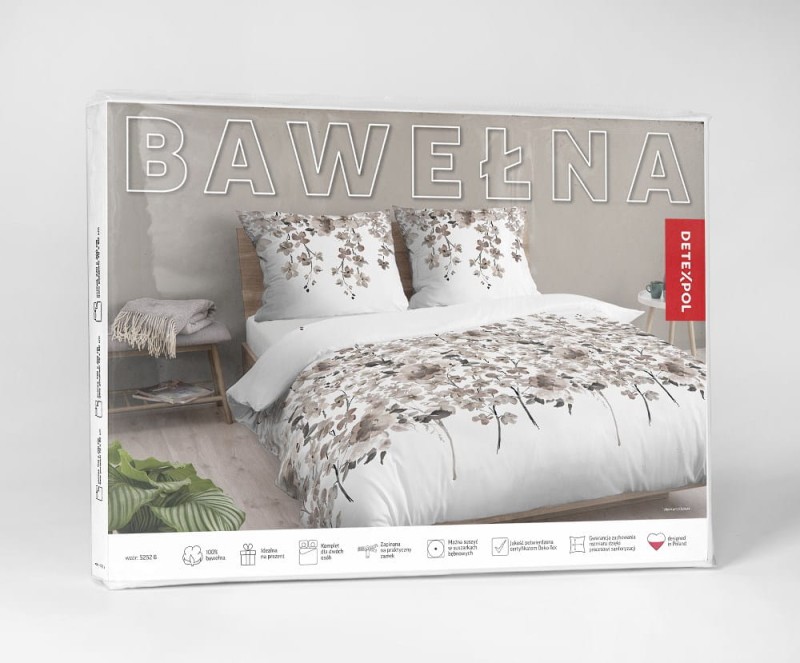 Pościel bawełniana 220x200 Bawełna 48 biała beżowa ciemna kwiatki-5