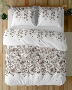 Pościel bawełniana 220x200 Bawełna 48 biała beżowa ciemna kwiatki-4