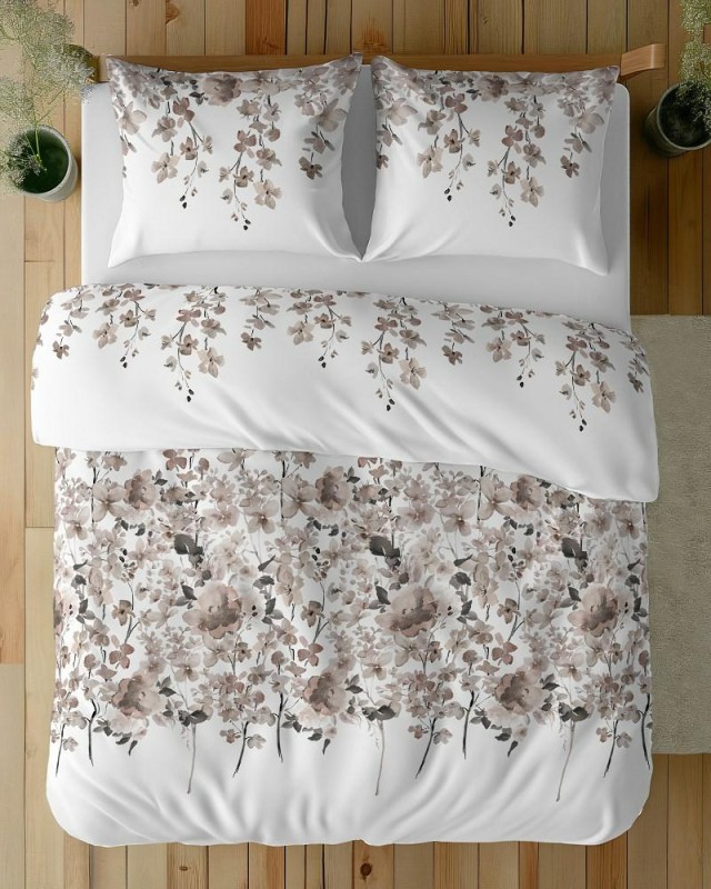 Pościel bawełniana 220x200 Bawełna 48 biała beżowa ciemna kwiatki-4