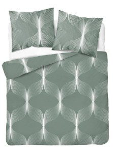 Pościel bawełniana 220x200 Bawełna 48 zielona biała geometryczna-2