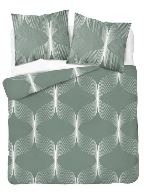 Pościel bawełniana 220x200 Bawełna 48 zielona biała geometryczna-2