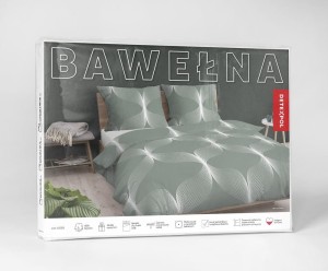 Pościel bawełniana 220x200 Bawełna 48 zielona biała geometryczna-5