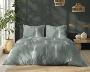 Pościel bawełniana 220x200 Bawełna 48 zielona biała geometryczna-1
