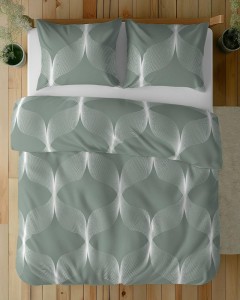 Pościel bawełniana 220x200 Bawełna 48 zielona biała geometryczna-4