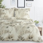 Pościel bawełniana 140x200 Nina beżowa zielona liście