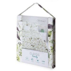 Pościel bawełniana 140x200 Mili biała zielona liście-6