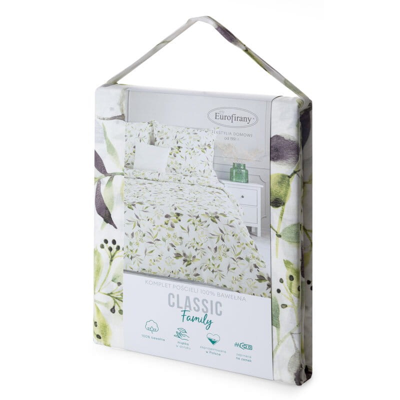 Pościel bawełniana 140x200 Mili biała zielona liście-6