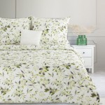 Pościel bawełniana 140x200 Mili biała zielona liście