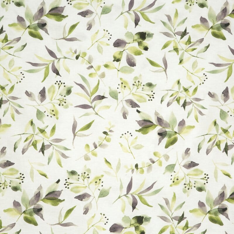 Pościel bawełniana 140x200 Mili biała zielona liście-3