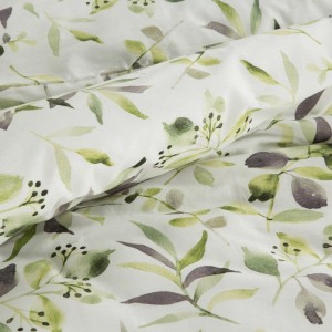 Pościel bawełniana 140x200 Mili biała zielona liście-4
