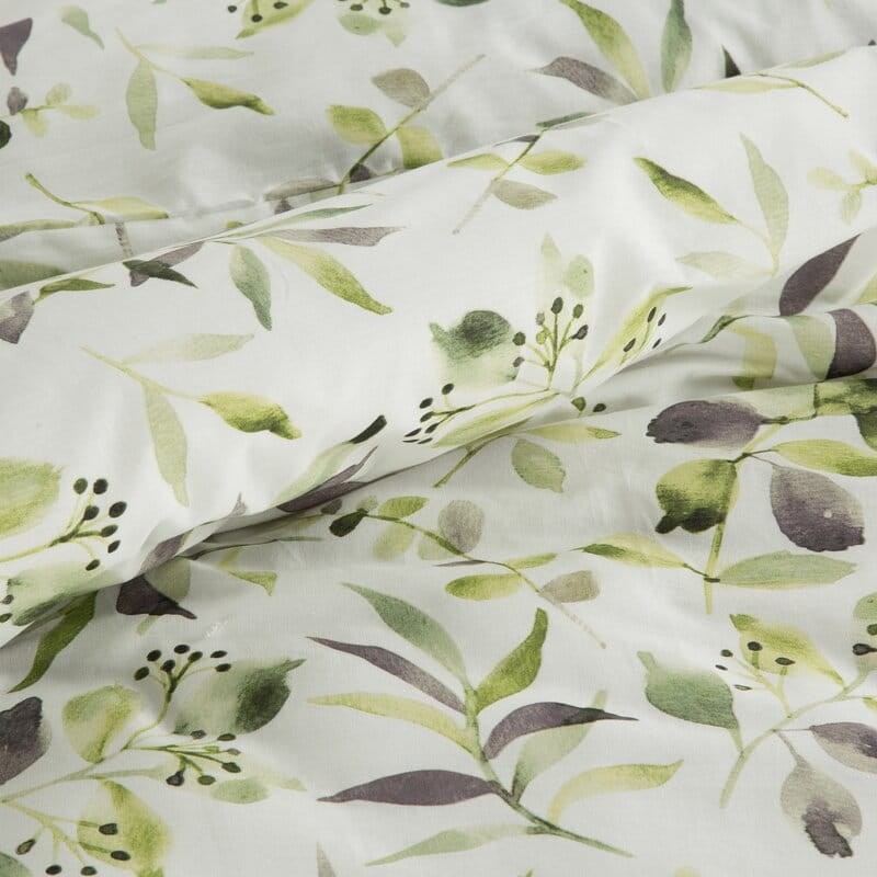 Pościel bawełniana 140x200 Mili biała zielona liście-4