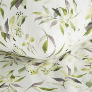 Pościel bawełniana 140x200 Mili biała zielona liście-5