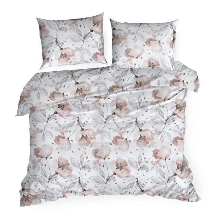 Pościel bawełniana 160x200 Nicky biała w kwiaty-2