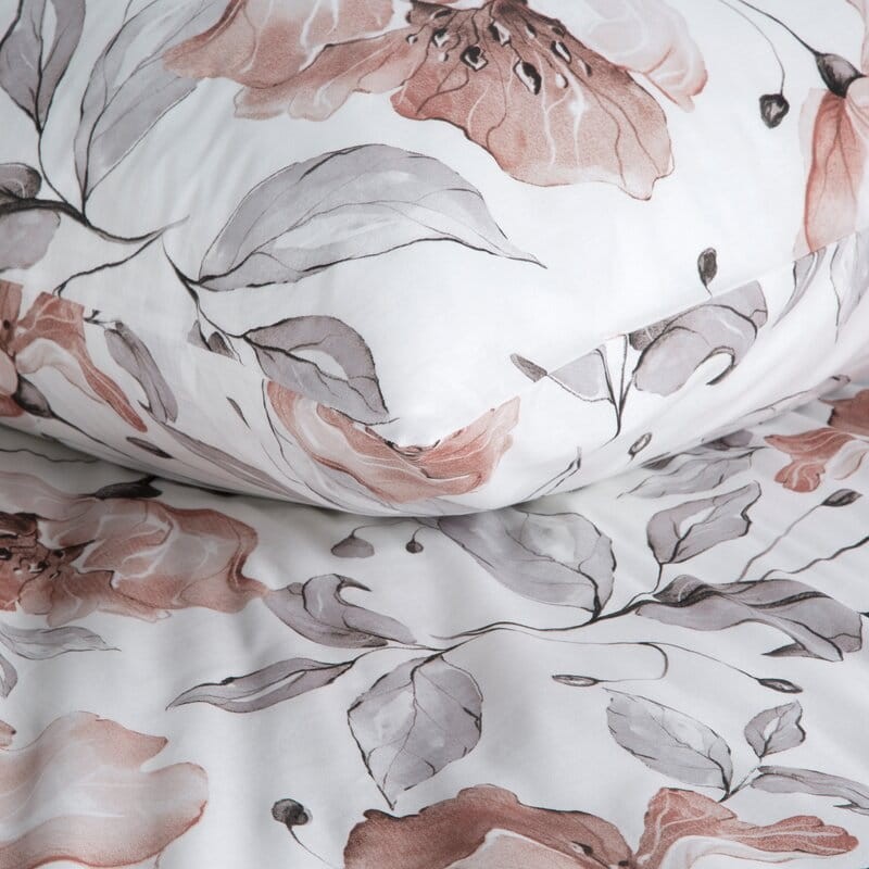 Pościel bawełniana 160x200 Nicky biała w kwiaty-5