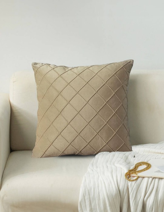 Poszewka dekoracyjna 40x40 Jednobarwna Welur Pikowana Beżowa dwustronna-1
