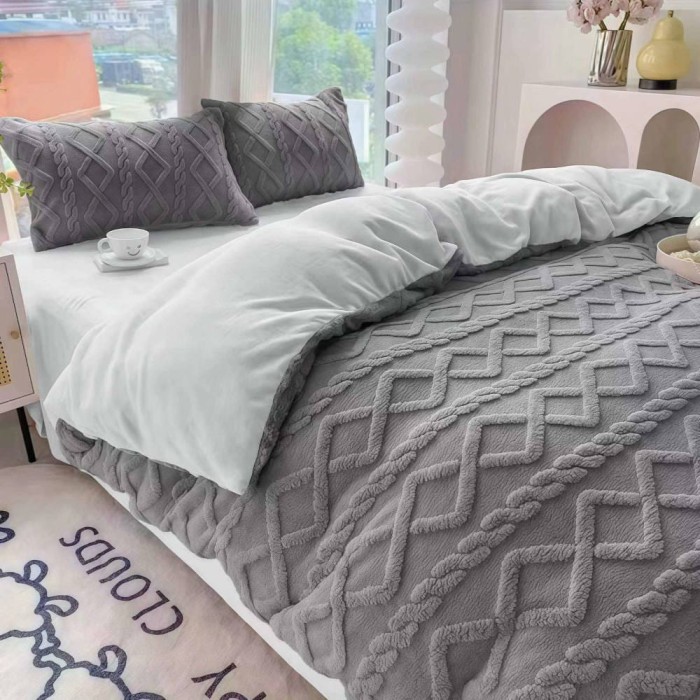 Pluszowa pościel 200x220 Inez Miś - ciemna szara - jasna szara