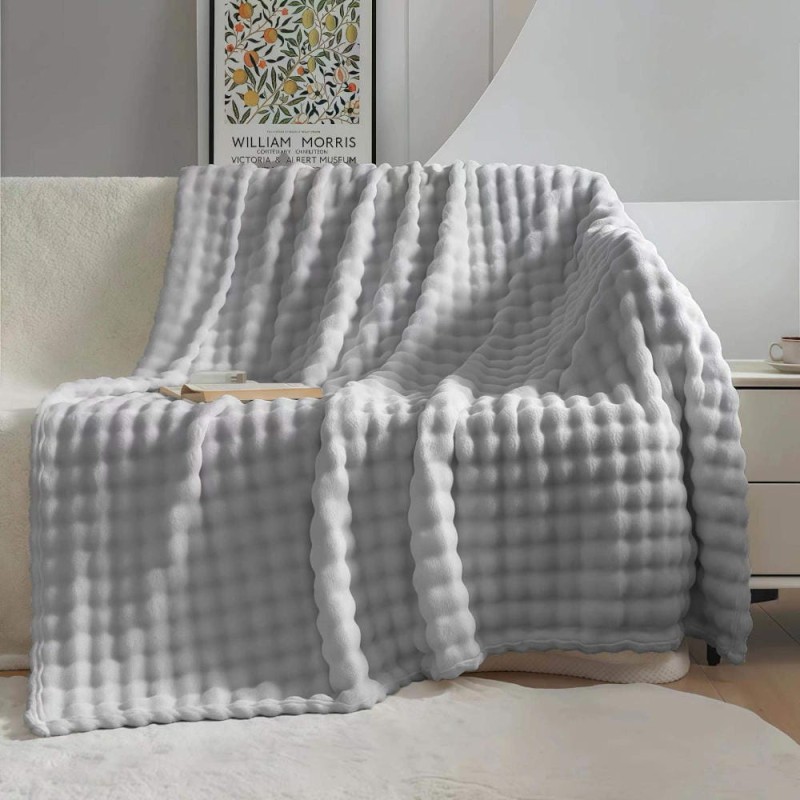 Jasny szary koc narzuta bąbelkowy 200x220 3D BUBBLE