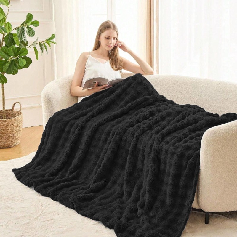 Czarny koc narzuta bąbelkowy 200x220 3D BUBBLE