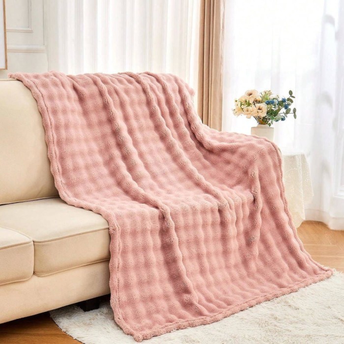 Koc narzuta z mikrofibry 160x200 3D BUBBLE różowy