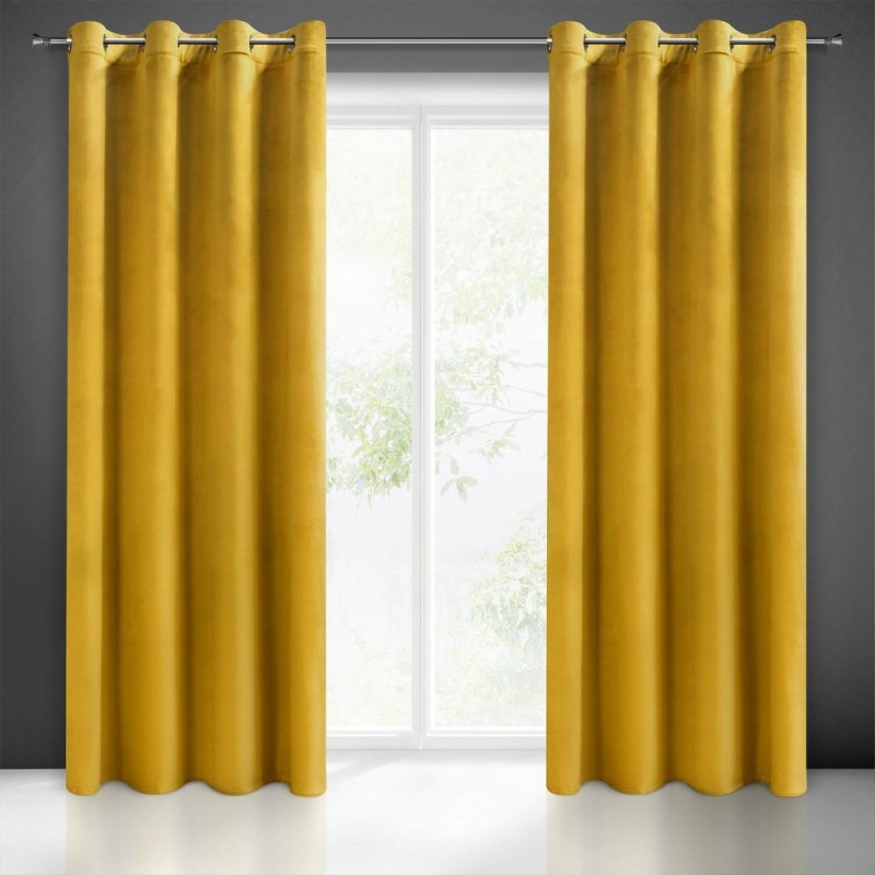 Zasłona 140x250 musztardowa Melanie gotowa na przelotkach welurowa-1