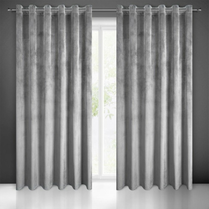 Zasłona 140x250 srebrna Melanie na przelotkach welurowa-1