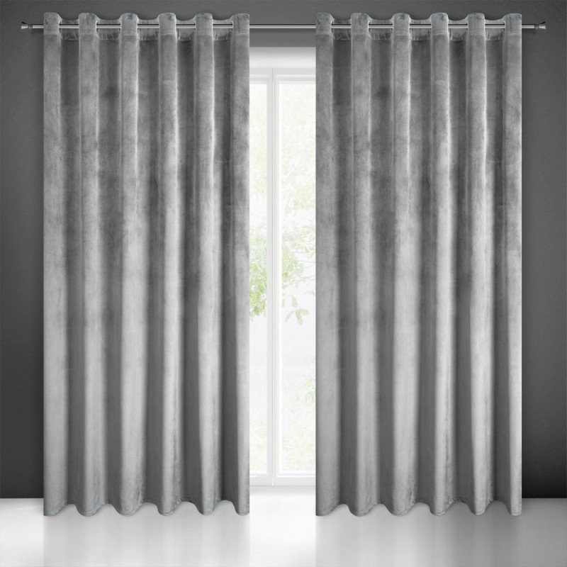 Zasłona 140x250 srebrna Melanie na przelotkach welurowa-1