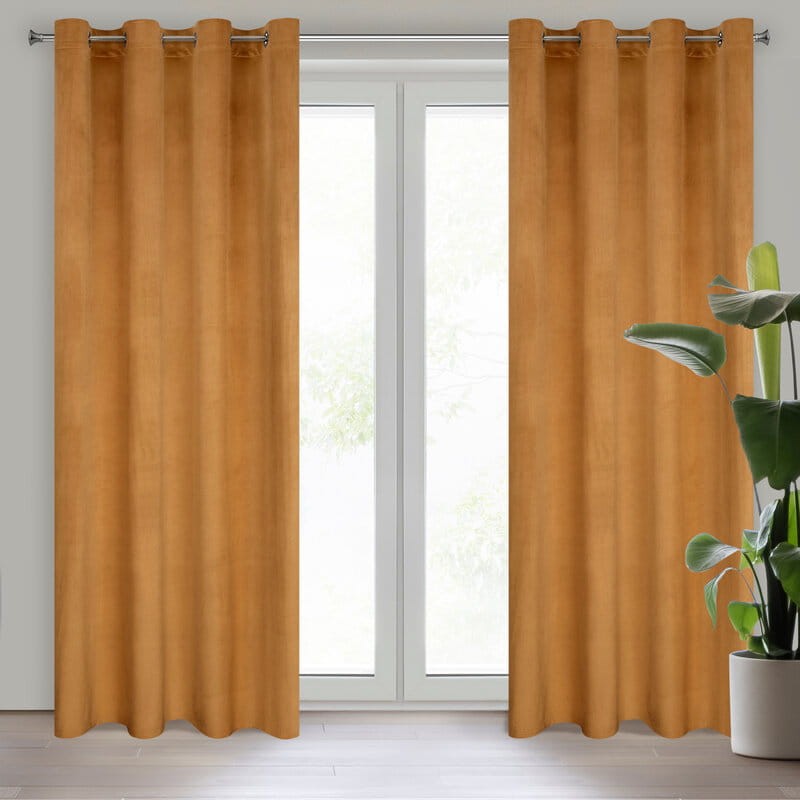 Zasłona 140x250 miodowa Melanie na przelotkach welurowa-1