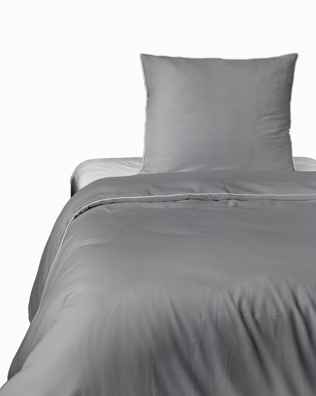 Pościel satynowa 140x200 Mako Satin 62 szara jasna z lamówką-3